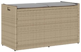 Bézs polyrattan kültéri tárolópad párnával 100 cm