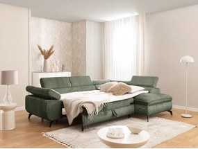 Zöld kordbársony sarokkanapé (jobb oldali-L alakú) Marbeya – Ropez