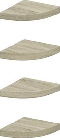 vidaXL 4 db tölgyszínű MDF lebegő sarokpolc 25x25x3,8 cm