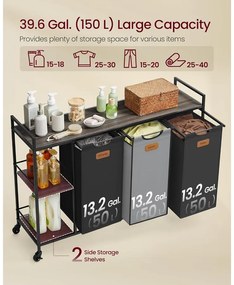 Szennyestartó 3 rekesszel, 150 L-es szennyesválogató fekete és szürke színben