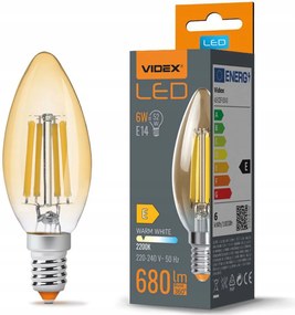 Led izzó E14 C35 6W 52W 2200K Amber Filament