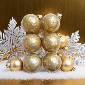 Leaf silver pezsgőszínű kézzel festett üveg karácsonyi gömb szett 6*7cm