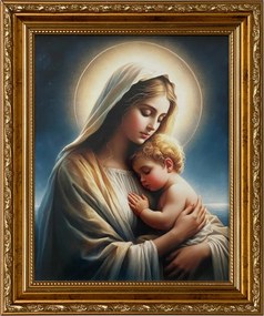 Vászonkép 31x26 Szűz Mária A Kis Jézus Arany Díszített Keret