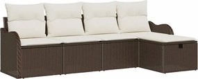 vidaXL Kerti Kanapé Szett 5 pcs Barna és krémszínű Poli rattan