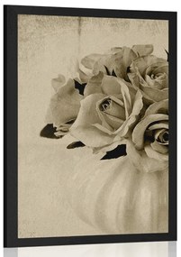 Poszter rózsák vázában szépia kivitelben
