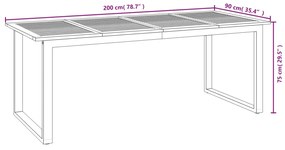 tömör akácfa kerti asztal U-alakú lábakkal 200 x 90 x 75 cm