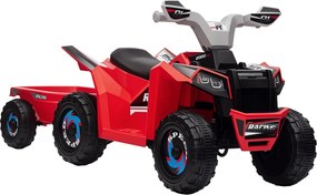 HOMCOM Elektromos Quad Gyerekeknek 6V, Gyerek Quad, Elektromos Jármű Utánfutóval 1,5-3 éveseknek, 2,5 km/h, Fém, 106 x 41,5 x 48,5 cm, Piros | Aosom
