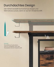 SONGMICS állítható magasságú asztal (72-120 cm), 4 memóriás, antikbarna-fekete