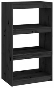 fekete tömör fenyőfa könyvszekrény/térelválasztó 60x30x103,5 cm
