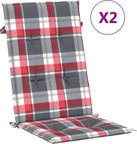 vidaXL 2 db piros kockás szövet magas háttámlájú székpárna 120x50x3 cm