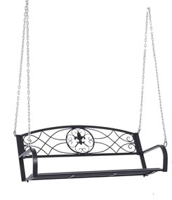 Outsunny Kétfős Függő Pad Kerti Hinta Pad Hollywood Hinta Felfüggesztett Pad Láncokkal Fém Fekete 132 x 63 x 58 cm | Aosom