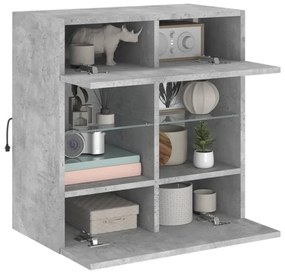 betonszürke falra szerelhető TV-szekrény LED-del 58,5x30x60,5cm