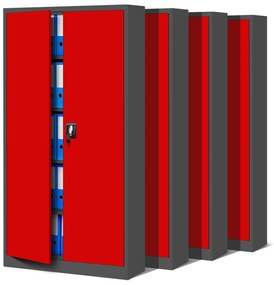 4x készlet fém iratszekrény JAN, 900 x 1850 x 400 mm, antracit-piros