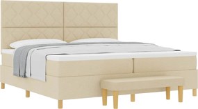 vidaXL Boxrugós ágy matracmal fejtámlával Krém 200 x 200 cm szövet