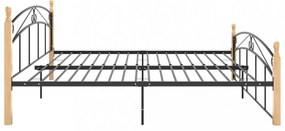 fekete fém és tömör tölgyfa ágykeret 200 x 200 cm