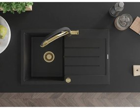 Mexen Bruno, 1 kamrás gránit mosogató 795x495x200 mm és Duo mosogató csaptelep, fekete, 6513-77-671701-57-G