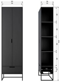 Fekete kőrisfa ruhásszekrény 60x210 cm Silas – WOOOD