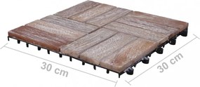 33 db tömör újrahasznosított fa padlólap 30 x 30 cm