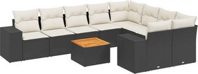 vidaXL 10 részes fekete polyrattan kerti ülőgarnitúra párnákkal