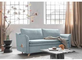 Világoskék bársony kinyitható kanapé 225 cm Charming Charlie – Miuform