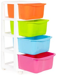 Guruló fiókos játéktároló szekrény 4 részes, pasztel 36x35.5x74 cm