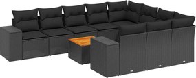 vidaXL 11 részes fekete polyrattan kerti ülőgarnitúra párnákkal