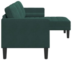3 személyes kanapé chaise longue-al sötétzöld 160 cm bársonyos