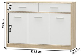 komód 3D2S, fehér/tölgy sonoma, TEYO
