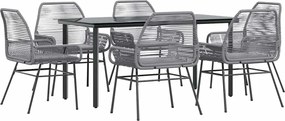 vidaXL 7 részes szürke polyrattan üveg kerti étkezőgarnitúra párnával