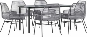 vidaXL 7 részes szürke polyrattan üveg kerti étkezőgarnitúra párnával