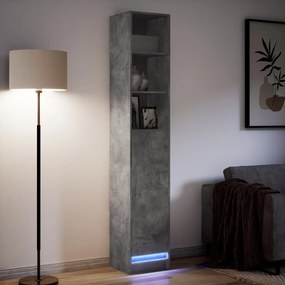 betonszürke szerelt fa tálalószekrény LED-del 36 x 32,5 x 200cm