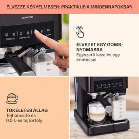 Klarstein Arabica Comfort, kávégép portaszűrővel, 1350 W, 20 bar, 1,8 l, érintőképernyő