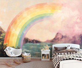 Fotótapéta szivárvány a tónál pasztell dekoráció a gyerekszobába +ragasztó