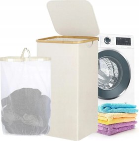 Összecsukható bambusz szennyestartó kosár 63L ideális a fedéllel ellátott fürdőszobába