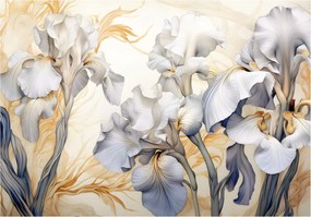 Fotótapéta Íriszek arany elegancia virágok a falon 200x140 +ragasztó