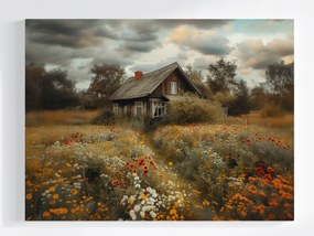 Vászonkép Canvas Házikó Chat Rét Falu Ősz Virágok Természet 80x60