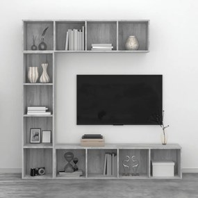 3 részes szürke sonoma fatermék könyv/TV-szekrény 180x30x180 cm