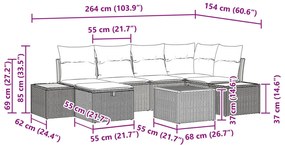 7 darabos Kert Kanapé Szett párnákkal, Szürke Poli Rattan