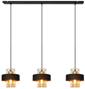 Kábeles függeszték VOLTA 3xE27/15W/230V fekete/rózsaarany