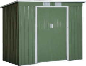 Outsunny Szerszámtároló 2,42 m², Kerti Ház Ventilációs Ablakkal, Tolóajtóval, Alapzattal, 213 x 130 x 159/172 cm, Galvanizált Acélból Készült, Időjárá