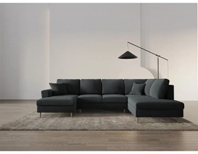 Sötétszürke bársony kinyitható tárolóhelyes sarokkanapé (jobb oldali-U alakú) Kyoto – Cosmopolitan Design