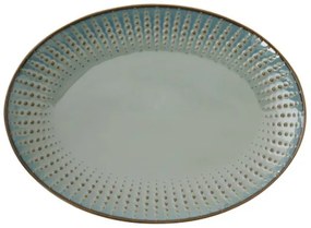 Modern porcelán ovális húsos kínáló tál Drops Celadon