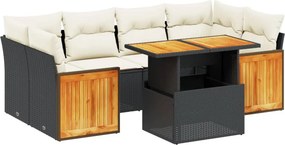 vidaXL 7 részes fekete polyrattan kerti ülőgarnitúra párnával
