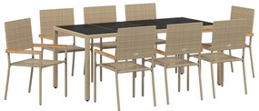 Kert étkező szett 9 pcs Bézs 190 x 90 x 75 cm polirattan