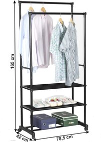 Kétsoros akasztó polcokkal, fekete, TIRUS