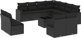 vidaXL 12 részes fekete polyrattan kerti ülőgarnitúra párnákkal