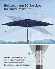 Napernyő teraszra, dönthető, kék, 290 cm átmérő