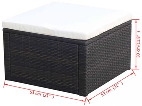 Barna polyrattan ottomán zsámoly 53x53x30 cm
