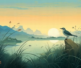 Poszter 60x50cm Alkonyat a folyóparti kegyhely felett