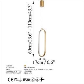 Can 13561 arany LED függőlámpa, 17 x 50 cm
